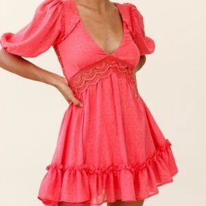 SAINTS + SECRETS . Elegant Coral Dress with Lace Details